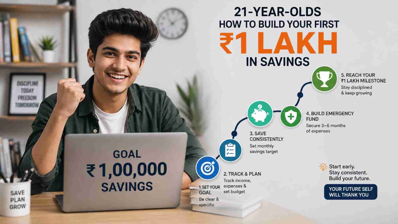 Young Indian professional planning to save first ₹1 lakh with a savings milestone roadmap