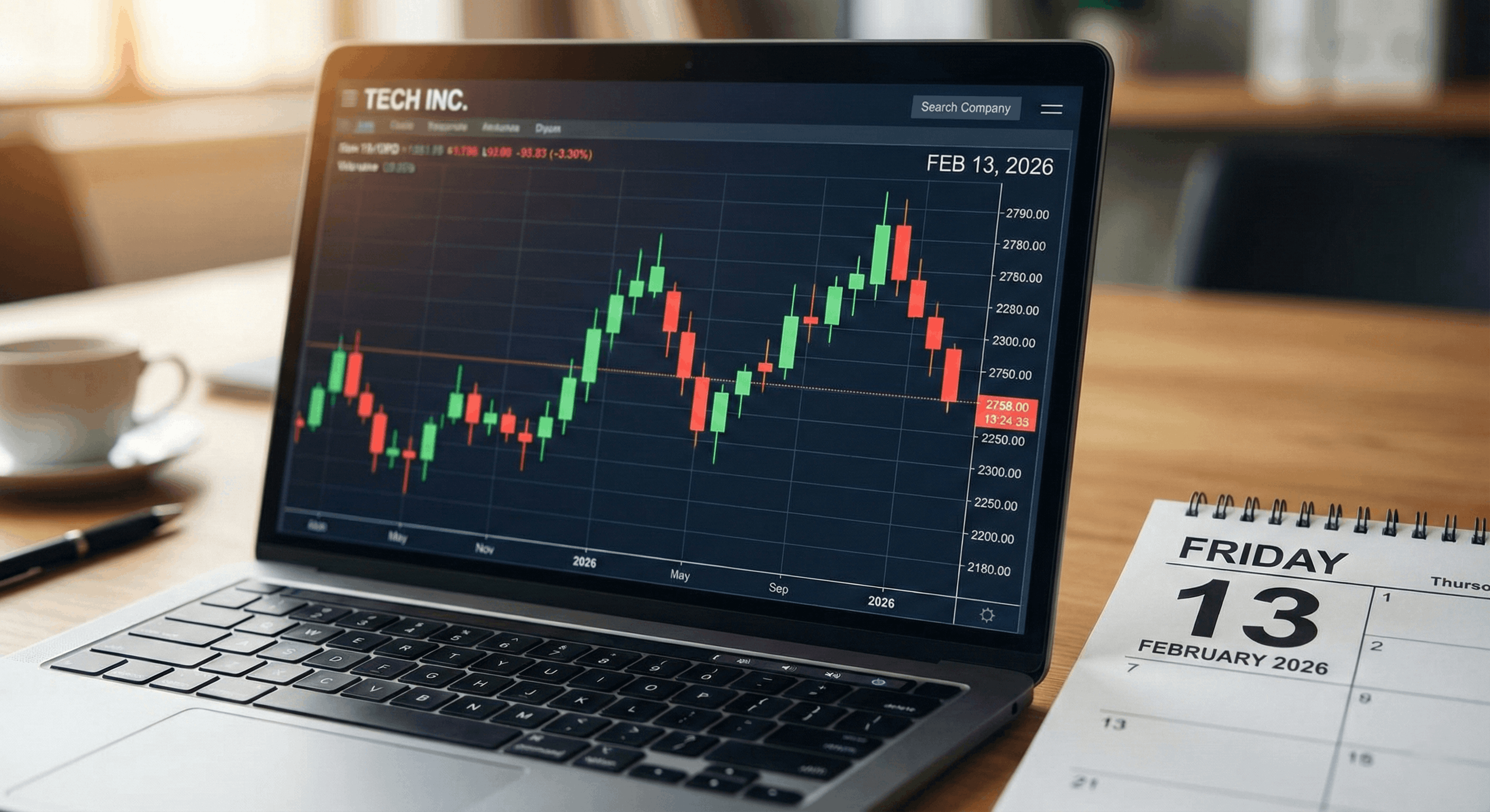 Candlestick chart showing resistance level with a question mark.