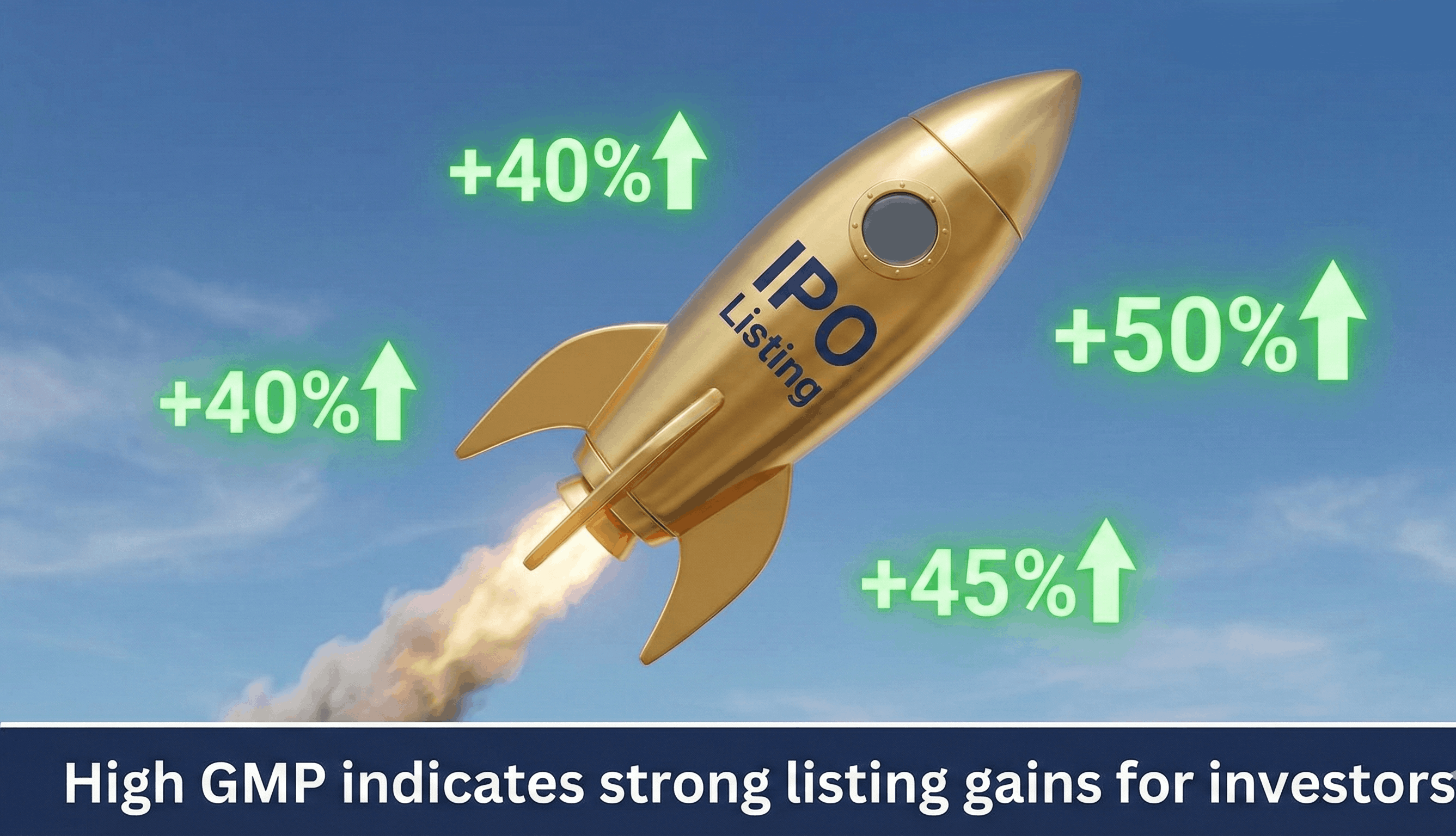 A 3D rocket launching with "IPO" written on it.