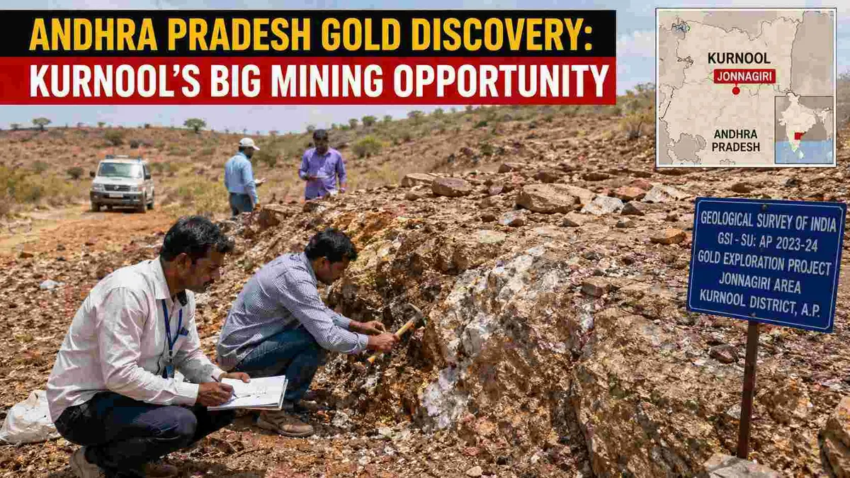 Geologists and local residents inspecting a potential gold mining area in Andhra Pradesh's Kurnool district.