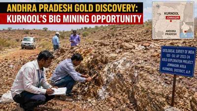 Geologists and local residents inspecting a potential gold mining area in Andhra Pradesh's Kurnool district.