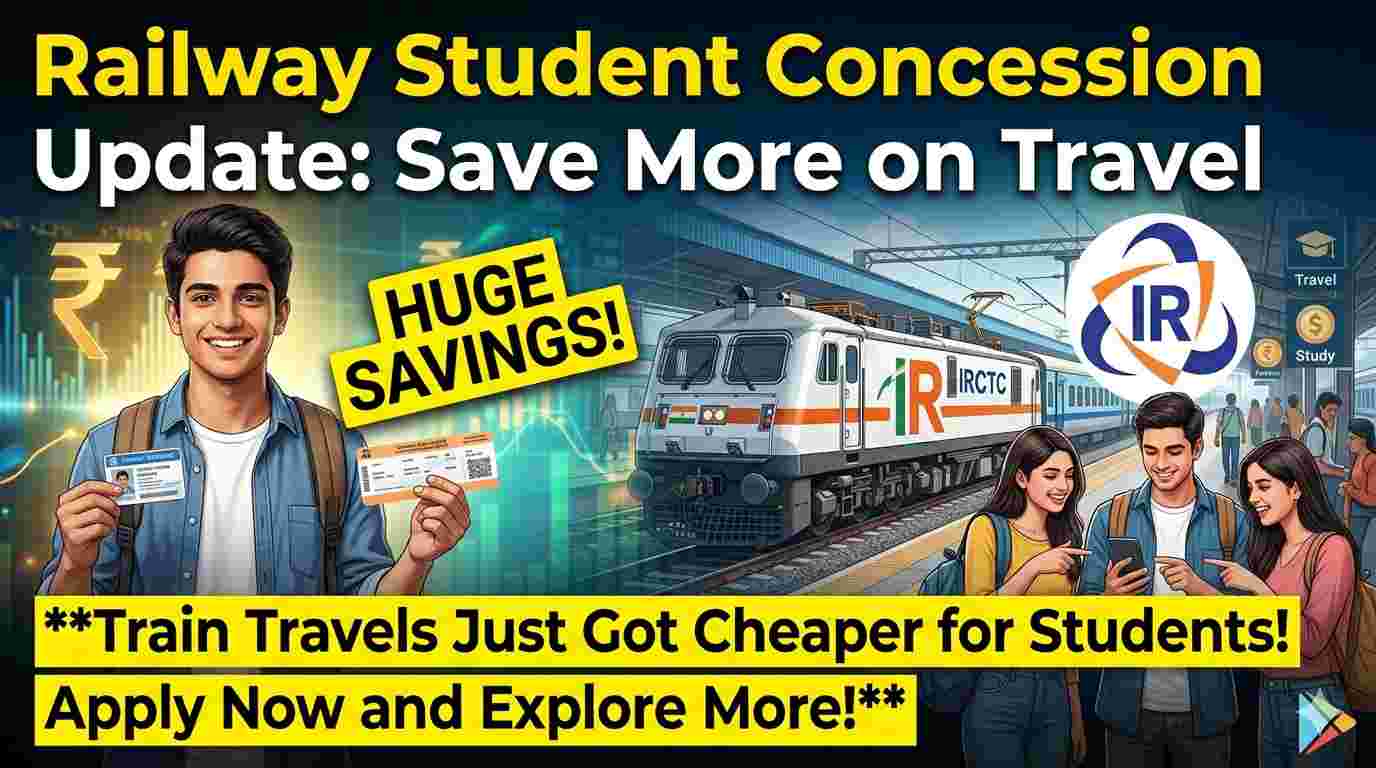 Indian college student checking railway ticket discount details at a busy railway station
