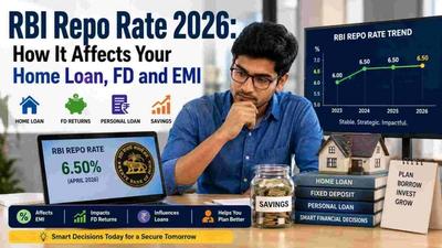 RBI repo rate 2026 infographic showing impact on home loan EMI and fixed deposit rates