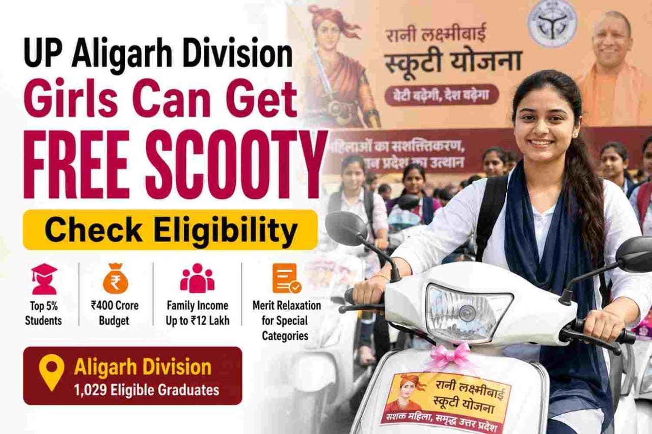 Rani Lakshmibai Scooty Yojana beneficiaries with free scooters in Aligarh UP
