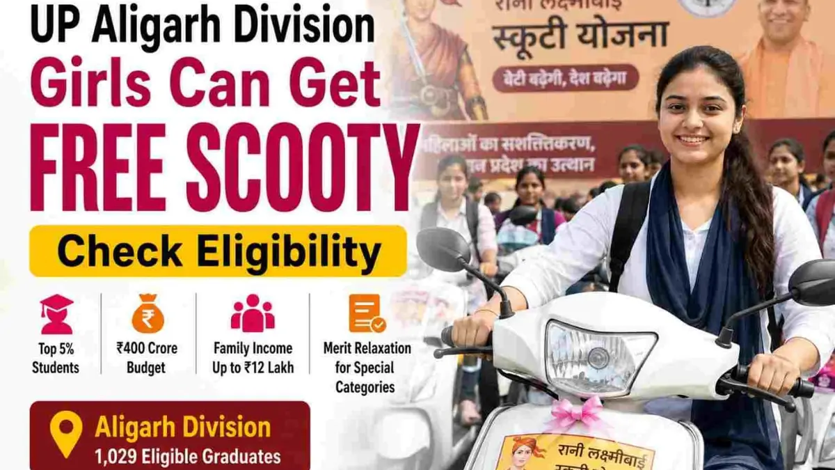 Rani Lakshmibai Scooty Yojana beneficiaries with free scooters in Aligarh UP