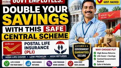 Indian government employee discussing safe savings scheme benefits with family at home.