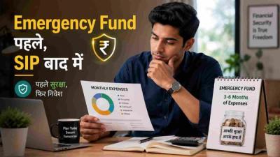 Young professional reviewing monthly expenses with savings and emergency fund chart