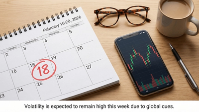 A calendar marked with February 16-20 and a rising stock graph.