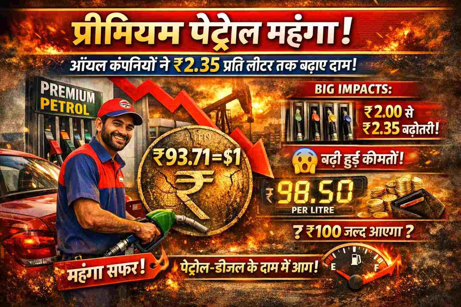 Premium petrol price hike India ₹2.35 per litre at petrol pump