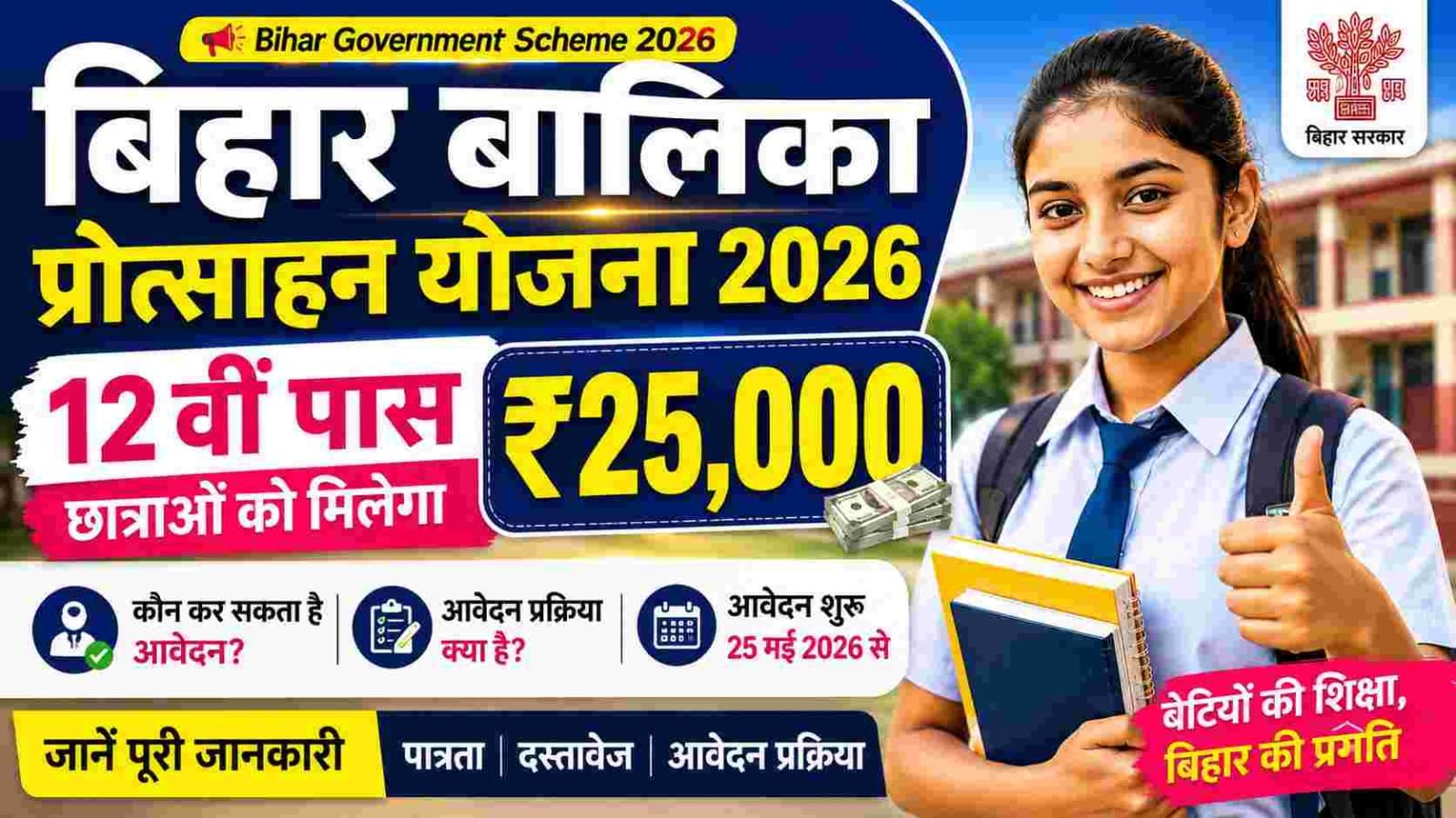 Bihar girl students applying for Mukhyamantri Balika Protsahan Yojana 25000 scholarship on Medhasoft portal