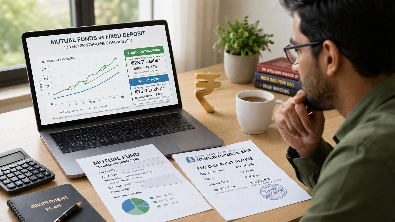 Mutual Funds vs FD comparison showing returns and risk in India 2026