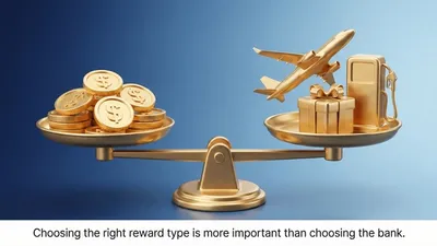 A balance scale weighing cash coins on one side and airplane/gift icons on the other.