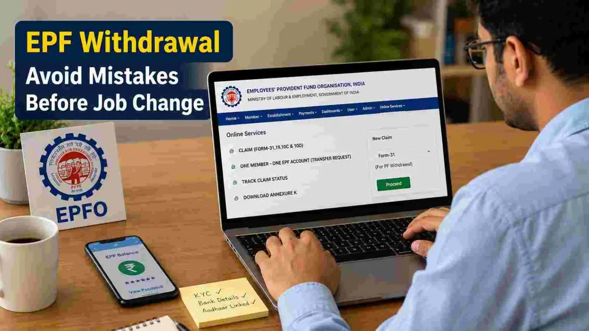 Private employee checking EPF withdrawal eligibility and claim status before changing jobs using the EPFO portal.
