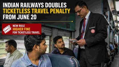 A ticket checker inspecting passengers at an Indian railway station after a new penalty rule announcement.