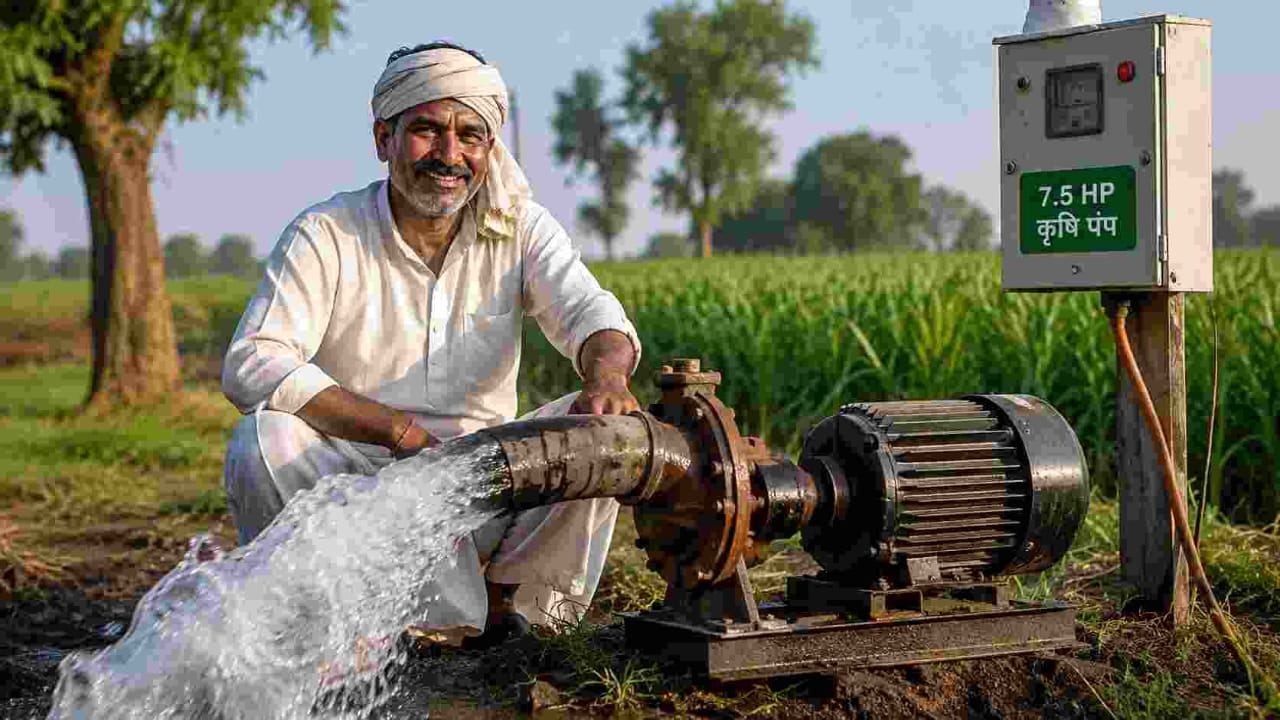 Farmer operating a 7.5 HP agricultural pump under Maharashtra's free electricity scheme