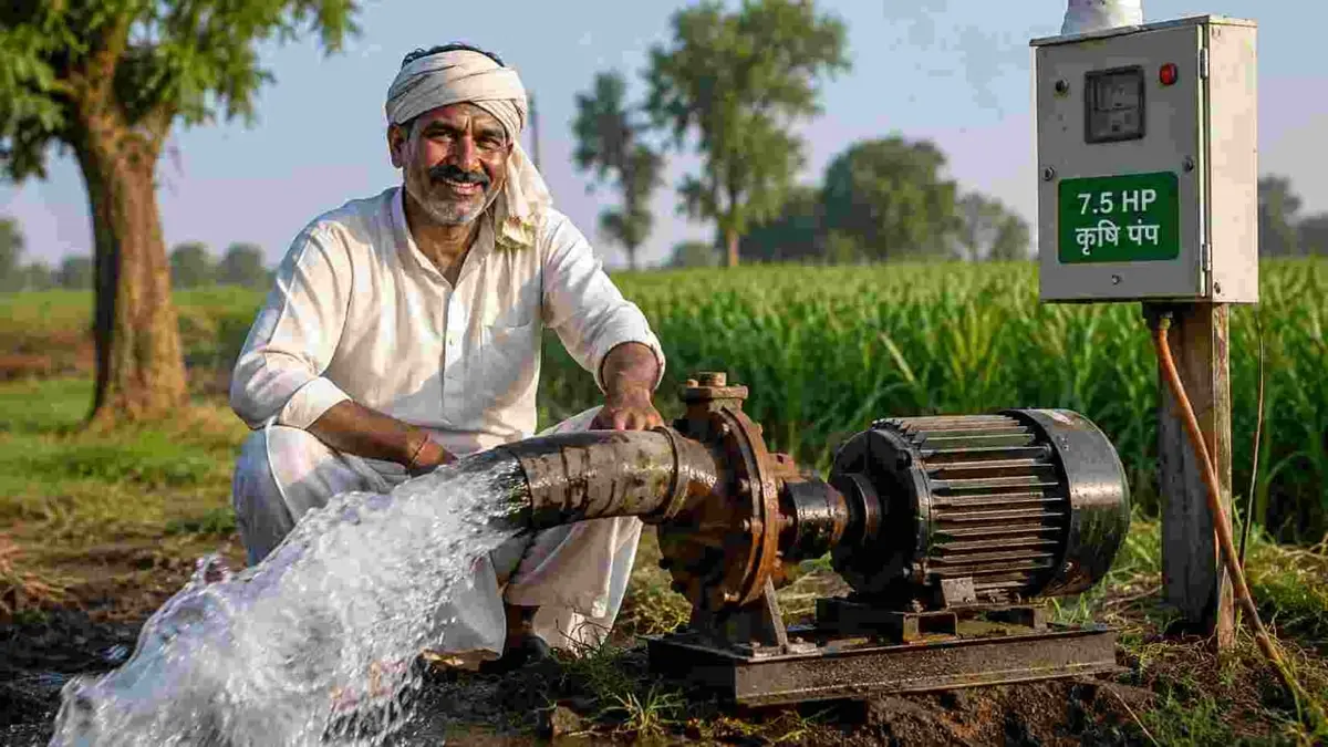 Farmer operating a 7.5 HP agricultural pump under Maharashtra's free electricity scheme