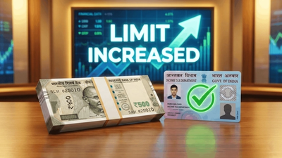 500 Rupee notes stack with a green arrow indicating limit increase.