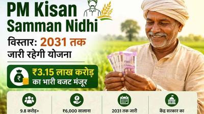 Farmer standing in a green field with a tractor in the background, PM Kisan scheme extended till 2031