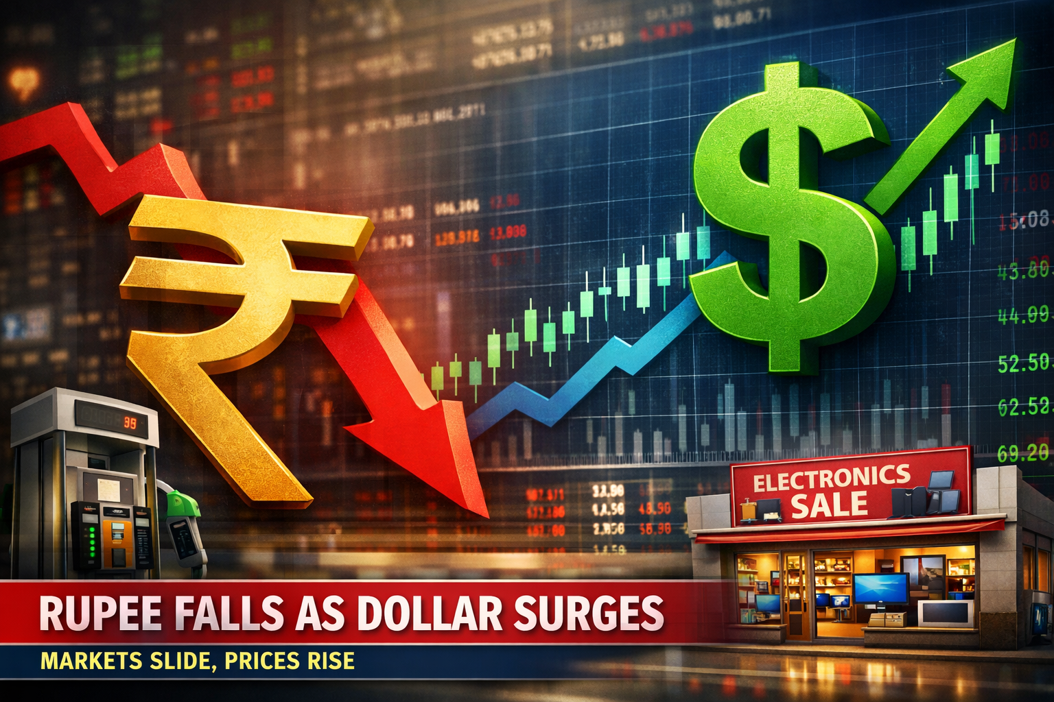 Indian rupee falls past 95 against dollar impact on petrol and electronics prices