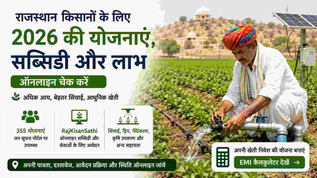 Rajasthan farmer using modern drip and sprinkler irrigation equipment in a field