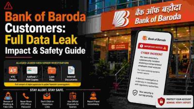 Official Bank of Baroda branch with cyber incident update highlighting customer security and online banking safety.