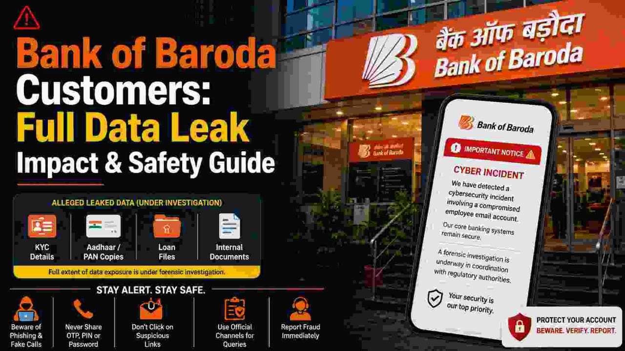 Official Bank of Baroda branch with cyber incident update highlighting customer security and online banking safety.