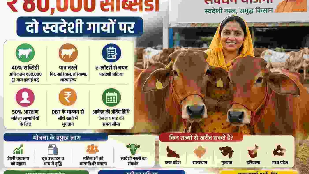 Woman dairy farmer standing with Gir cows under Uttar Pradesh government livestock scheme