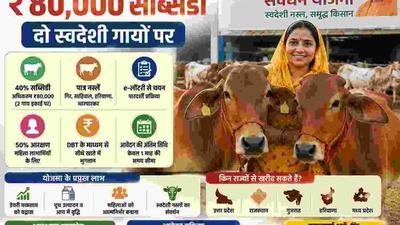 Woman dairy farmer standing with Gir cows under Uttar Pradesh government livestock scheme