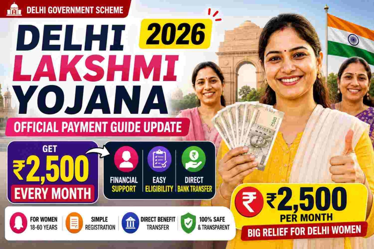 Delhi Lakshmi Yojana 2026 launch event at Talkatora Stadium with beneficiary women