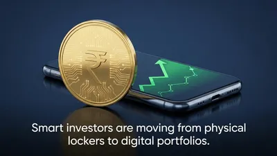 A glowing digital gold coin hovering over a modern smartphone screen.