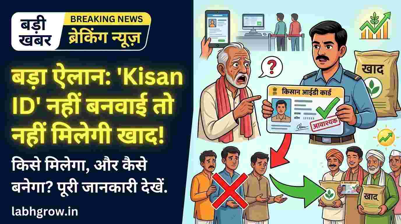 Indian farmer checking Farmer ID details before purchasing fertilizer at a local shop.