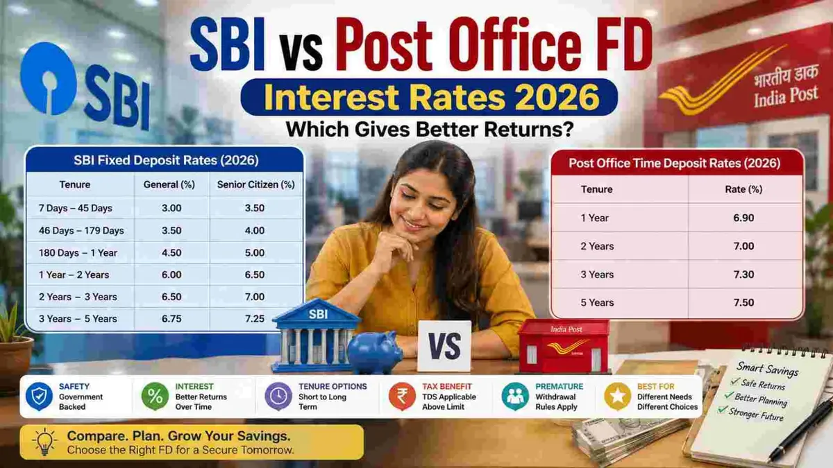 Comparison of SBI and Post Office FD interest rates for 2026