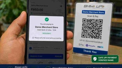 An Indian user verifying the beneficiary name on a UPI payment screen before sending money.