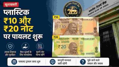 Official RBI polymer currency notes of ₹10 and ₹20 denomination placed together
