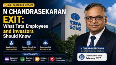 N Chandrasekaran official portrait with Tata Sons headquarters building in the background