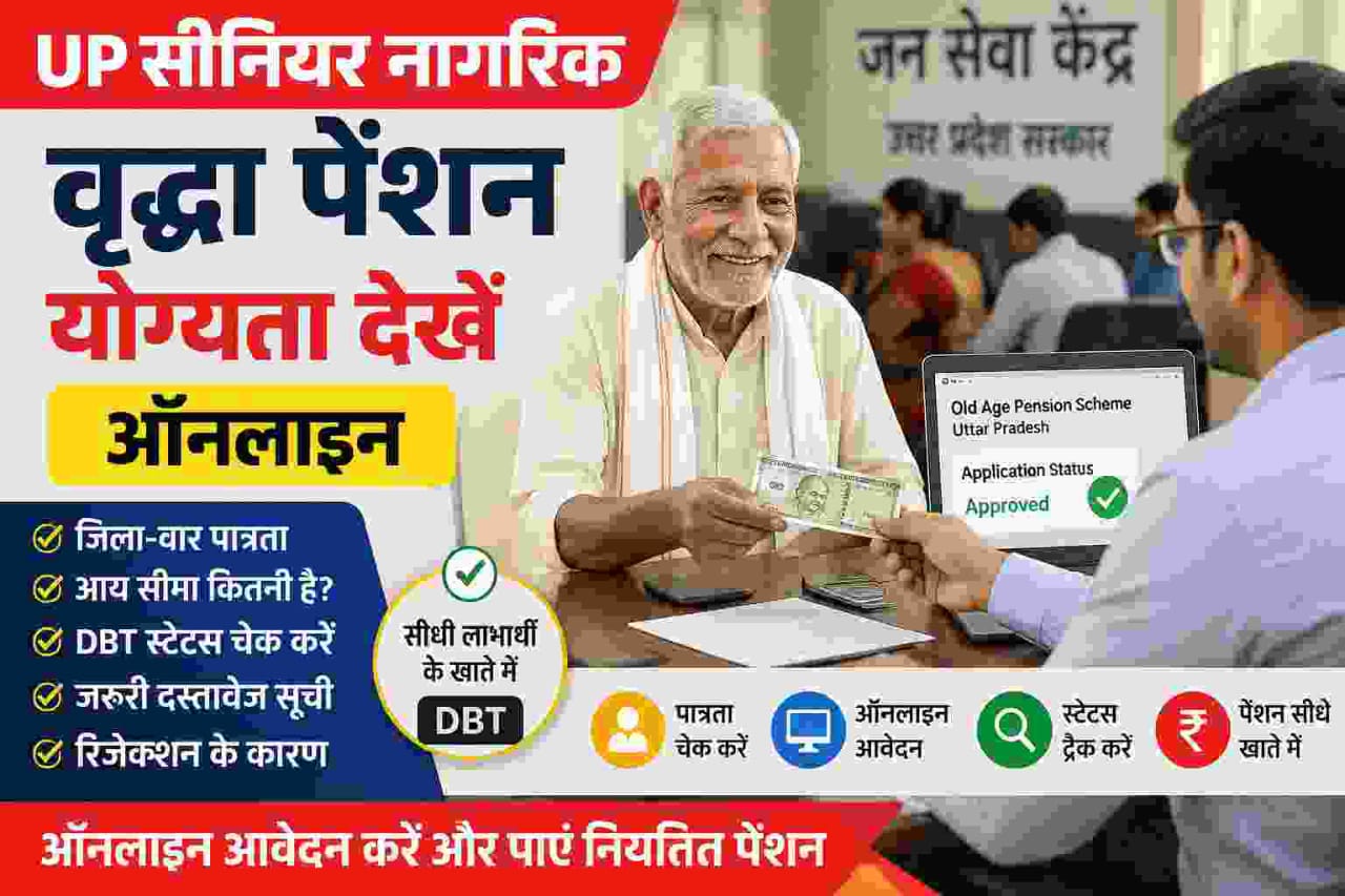 Senior citizen receiving old age pension assistance at a government service centre in Uttar Pradesh