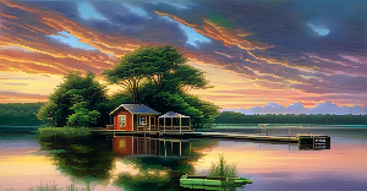 A serene sunset over a lake after rain, with colorful clouds and reflections on the water.