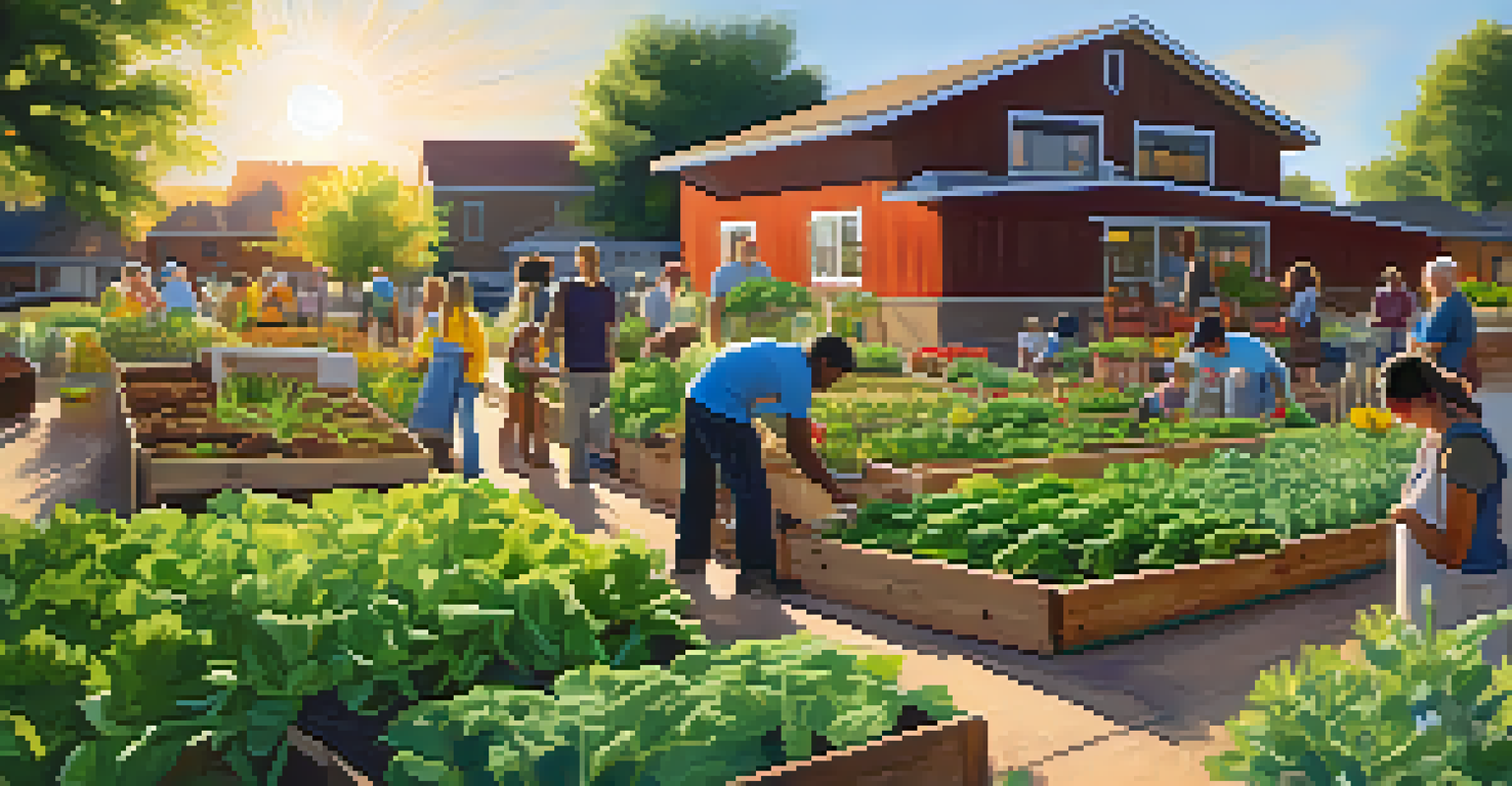 Residents participating in an urban agriculture project in Boulder, tending to a colorful vegetable garden under the sun.