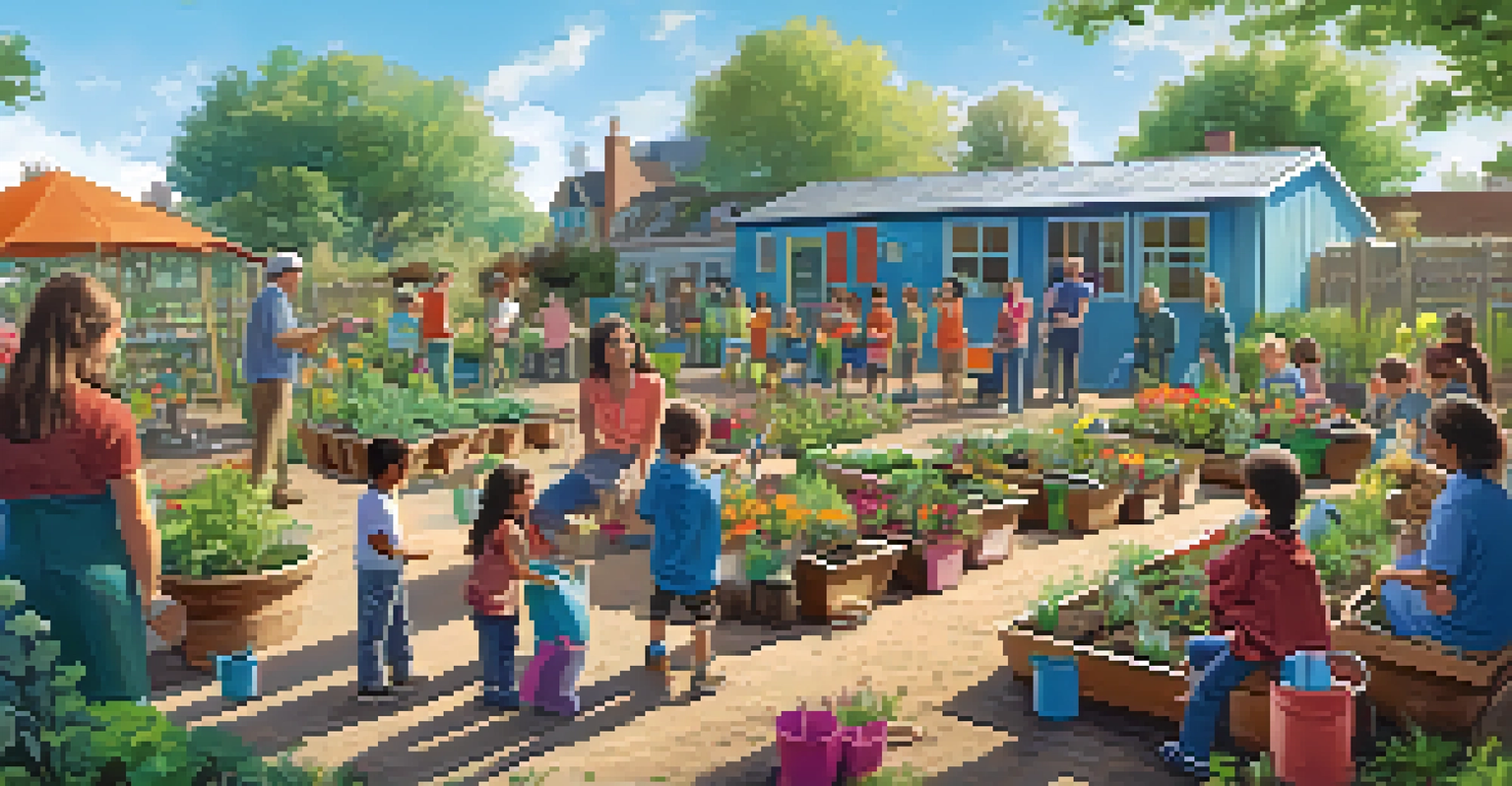 A community garden workshop with children and adults learning about sustainable gardening from an expert.