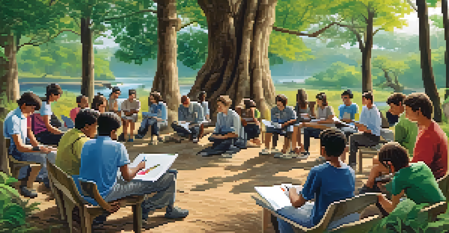 An outdoor workshop on wildlife conservation, with people learning from an instructor in a scenic natural setting.