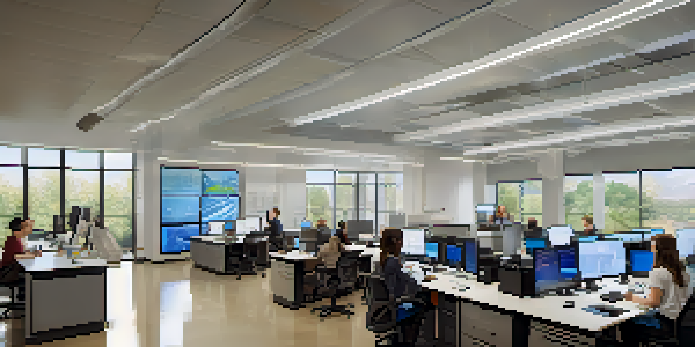 A diverse group of students and faculty working together in a modern lab, surrounded by technology and bright sunlight, symbolizing interdisciplinary research at CU Boulder.