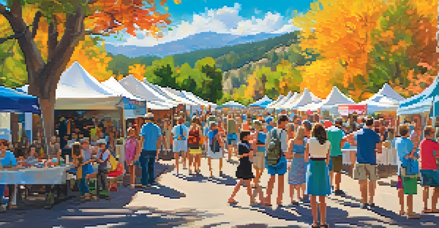 A bustling art festival by Boulder Creek with artists and attendees enjoying the event.