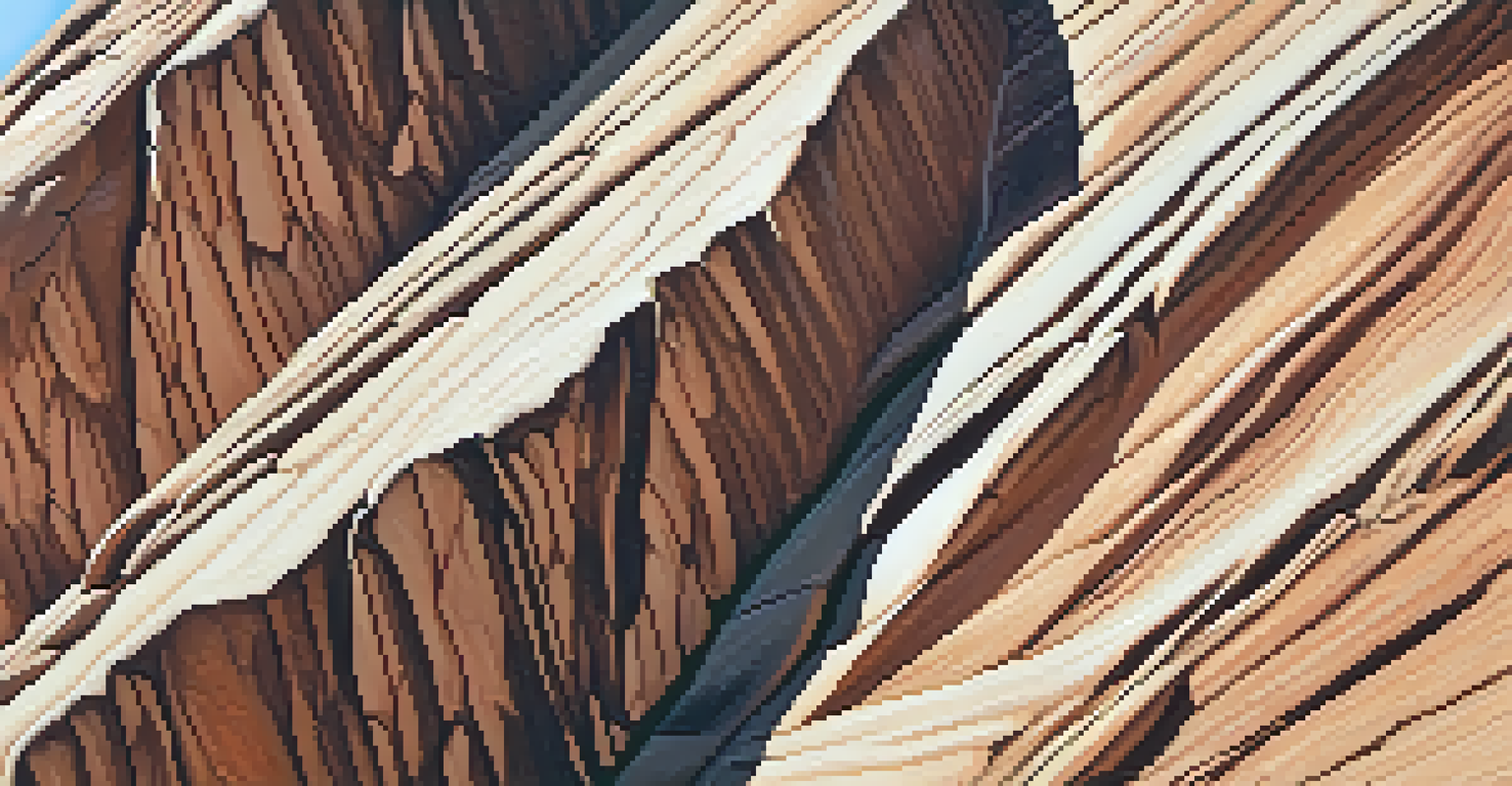 A close-up view of the textured sandstone of the Flatirons, highlighting the layers and eroded surfaces in sunlight.