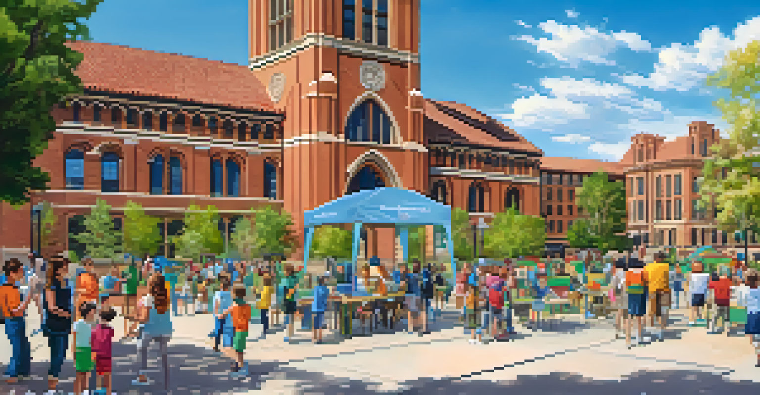 Children participating in a STEM outreach event at CU Boulder, engaging with interactive science activities in front of the campus buildings under a blue sky.