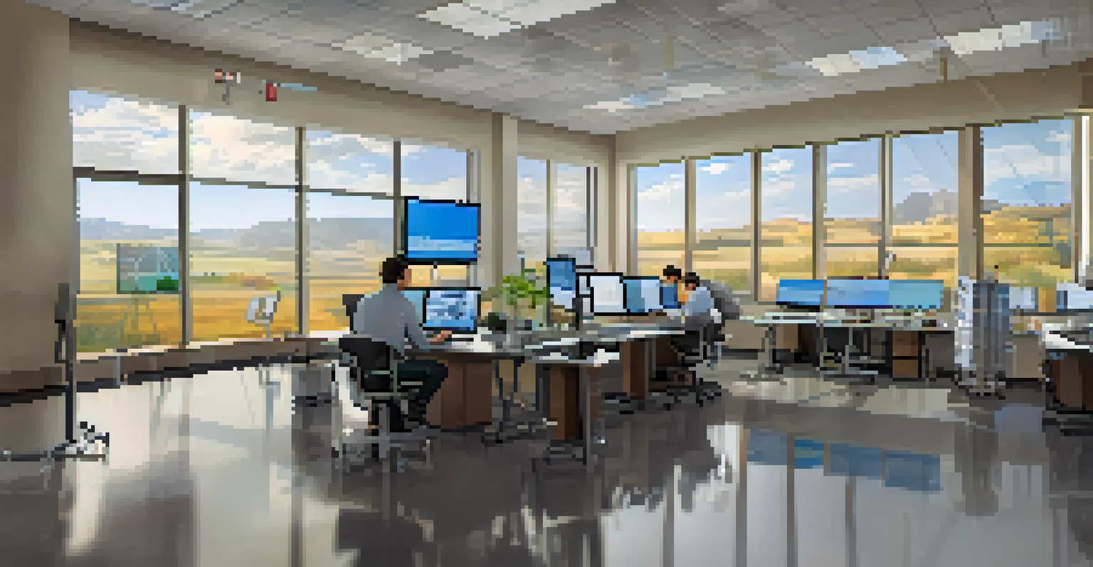 Researchers in a CU Boulder lab working on wind turbine models with natural light streaming in.
