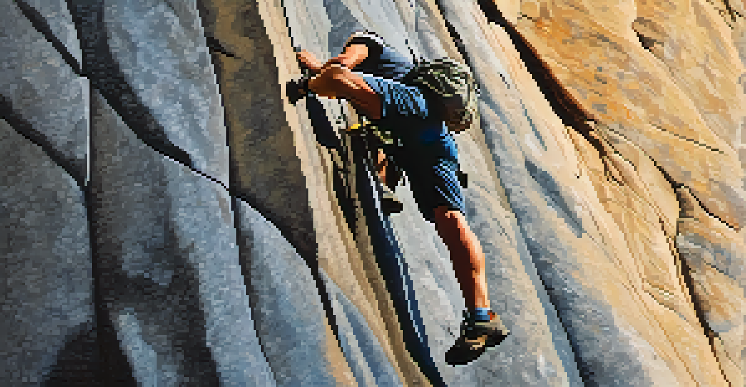 A climber scaling a rock face in Boulder, with detailed textures and climbing gear visible.