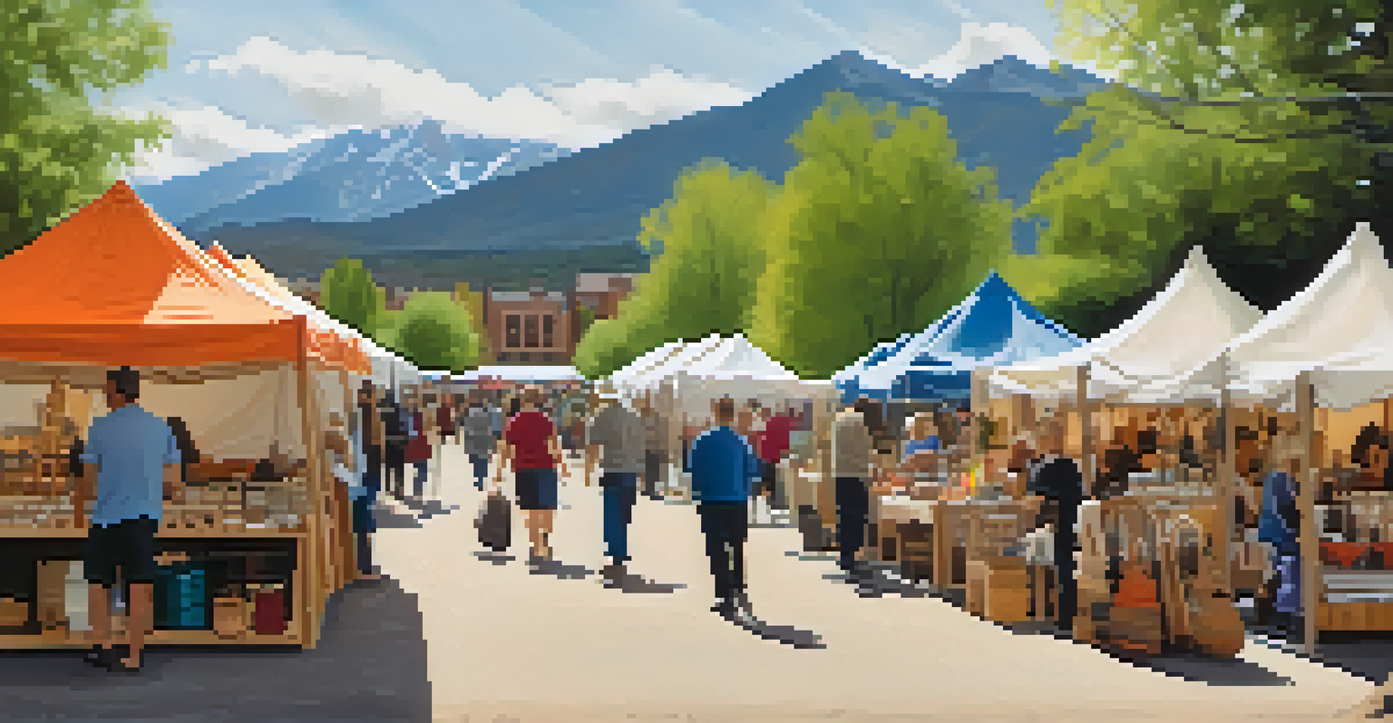 A vibrant outdoor artisan market with colorful stalls showcasing handmade crafts and local artisans engaging with visitors.