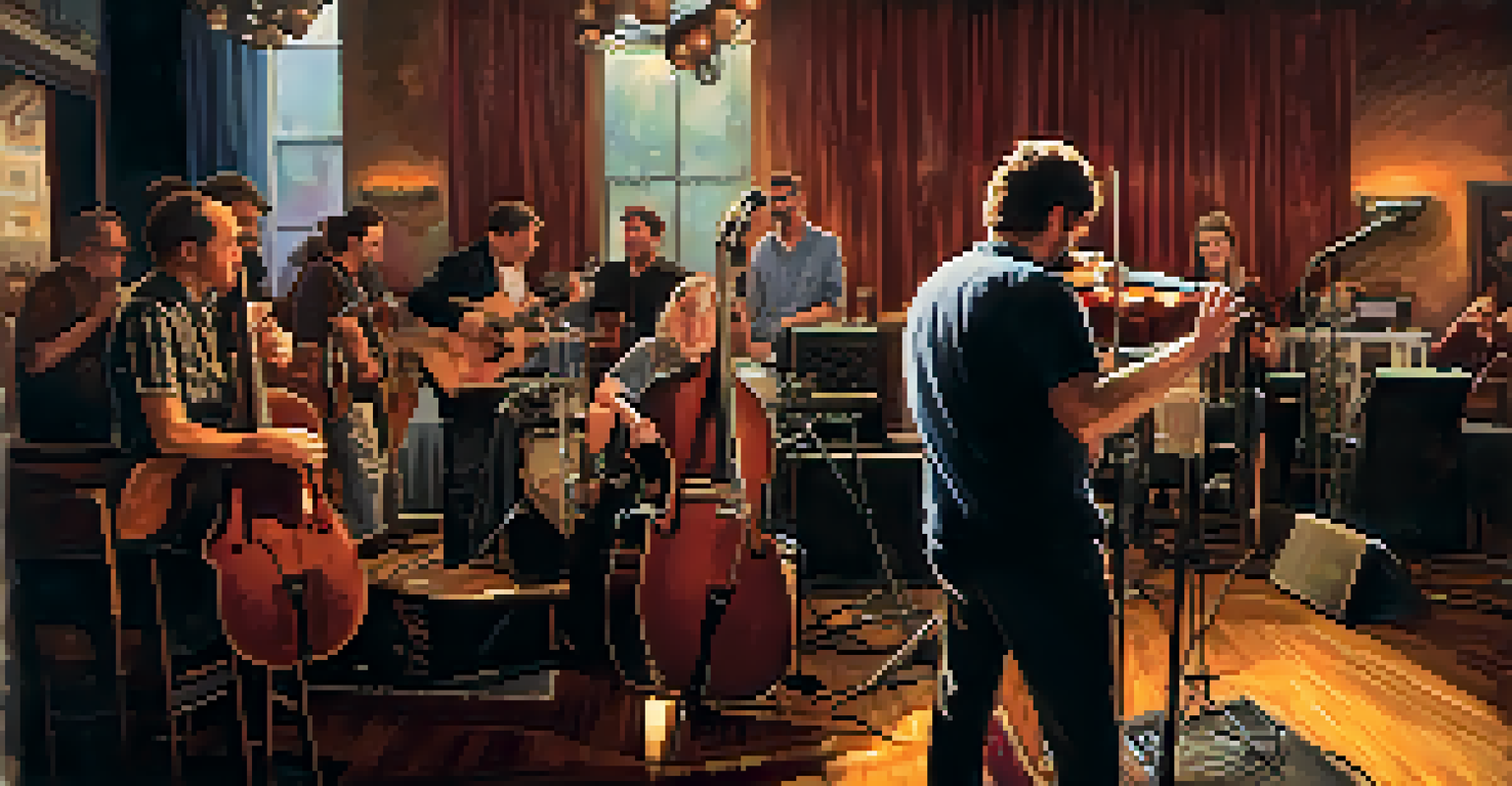 An intimate bluegrass performance at the Boulder Theater with warm lighting and an engaged audience, showcasing the community spirit of the music scene.
