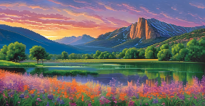 A scenic view of Boulder, Colorado with the Rocky Mountains at sunset, a lake in front, and researchers analyzing data.