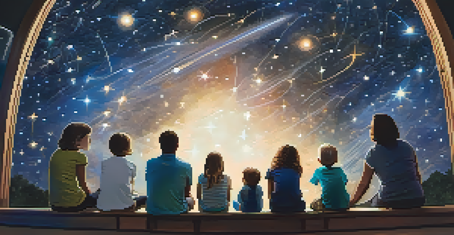 A family enjoying a star-gazing experience at Fiske Planetarium, captivated by a beautiful projection of the night sky.